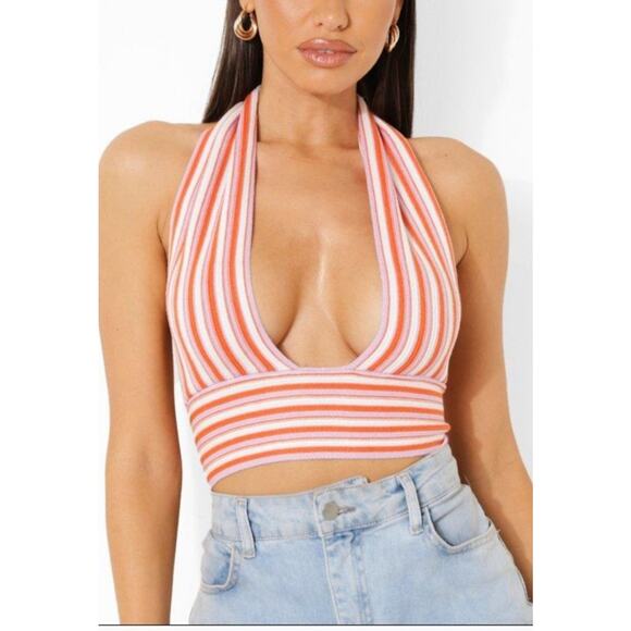 Cider Tops - New Cider womens pink and red striped tie back halter top size XXL